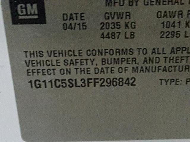 1G11C5SL3FF296842 - 2015 CHEVROLET MALIBU 1LT თეთრი ფოტო 10