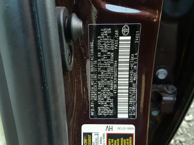 4T1BK1EB1GU231944 - 2016 TOYOTA AVALON XLE BURGUNDY photo 10