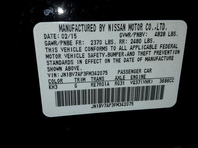 JN1BV7AP3FM342075 - 2015 INFINITI Q50 BASE Чорний фото 10