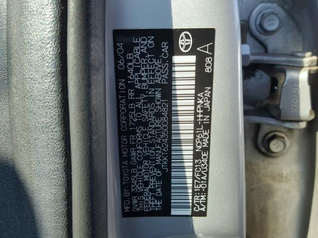 JTKKT624350084821 - 2005 TOYOTA SCION XA SILVER photo 10