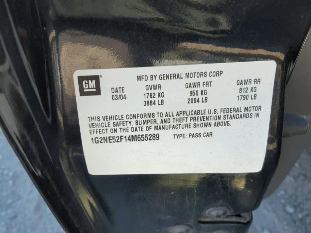 1G2NE52F14M655289 - 2004 PONTIAC GRAND AM S BLACK photo 10