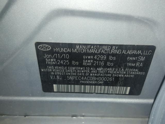 5NPEC4AC0BH000261 - 2011 HYUNDAI SONATA SE SILVER photo 10