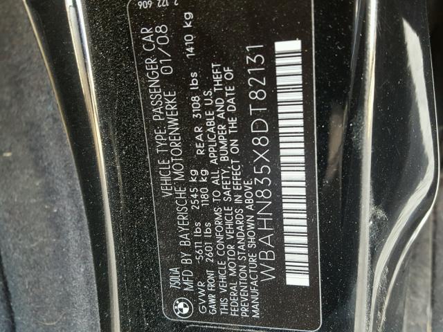 WBAHN835X8DT82131 - 2008 BMW 750 LI BLACK photo 10