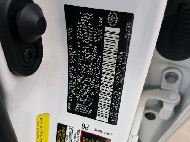 4T1BF1FK1HU640529 - 2017 TOYOTA CAMRY LE/S WHITE photo 10