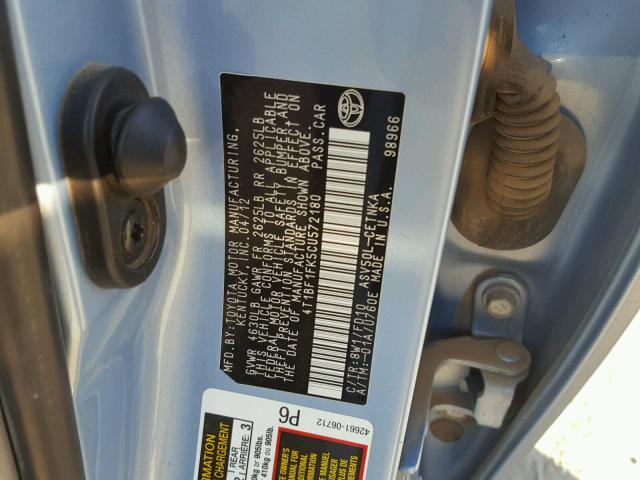 4T1BF1FK5CU572180 - 2012 TOYOTA CAMRY BASE BLUE photo 10