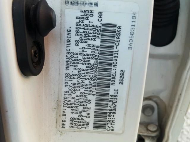 4T1BA30K54U502120 - 2004 TOYOTA CAMRY SE WHITE photo 10