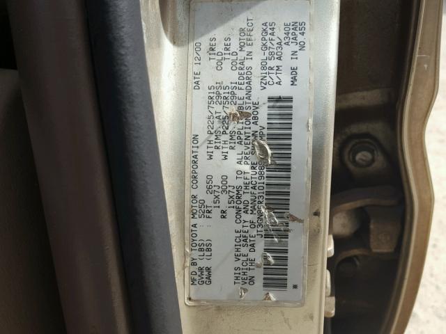 JT3GN86R310198891 - 2001 TOYOTA 4RUNNER SR GOLD photo 10