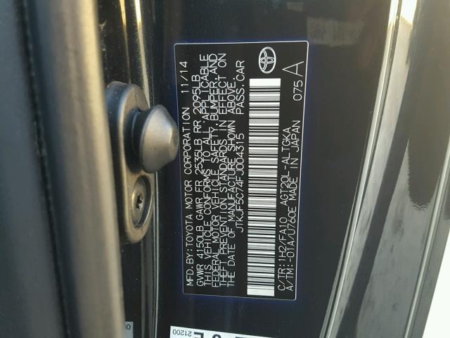 JTKJF5C74FJ004315 - 2015 TOYOTA SCION TC 黑色 照片 10