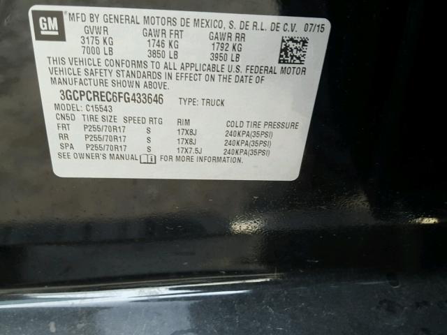 3GCPCREC6FG433646 - 2015 CHEVROLET SILVERADO BLACK photo 10