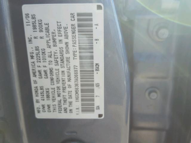 1HGCM56367A066977 - 2007 HONDA ACCORD SE BLUE photo 10