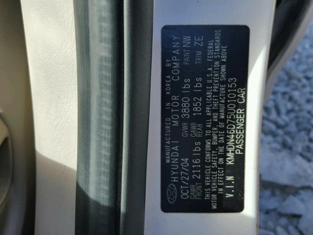 KMHDN46D75U010153 - 2005 HYUNDAI ELANTRA GL WHITE photo 10