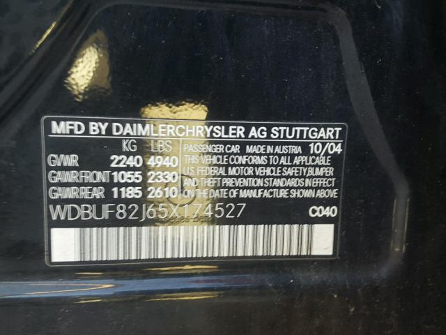 WDBUF82J65X174527 - 2005 MERCEDES-BENZ E 320 4MAT BLACK photo 10