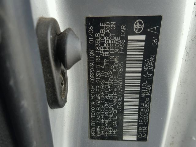 JTKDE177960117895 - 2006 TOYOTA SCION TC 银色 照片 10