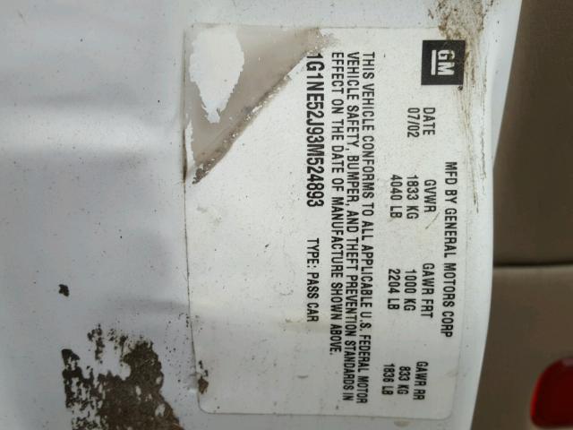 1G1NE52J93M524893 - 2003 CHEVROLET MALIBU LS 白色 照片 10