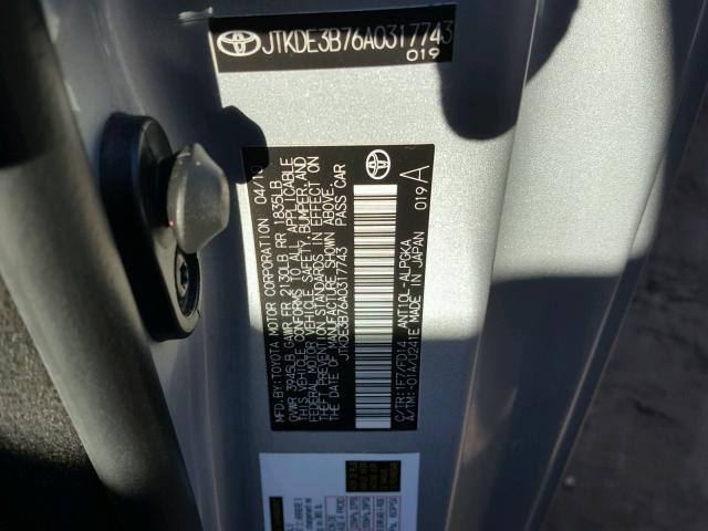 JTKDE3B76A0317743 - 2010 TOYOTA SCION TC 银色 照片 10