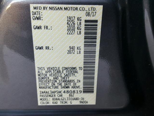 1N4AL3AP5HC480819 - 2017 NISSAN ALTIMA 2.5 GRAY photo 10