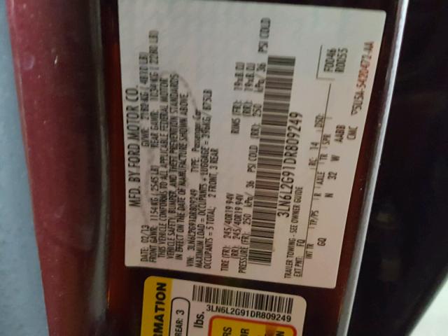 3LN6L2G91DR809249 - 2013 LINCOLN MKZ Շագանակագույն լուսանկար 10