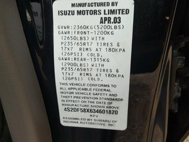 4S2DF58X634601820 - 2003 ISUZU AXIOM XS Qara foto 10