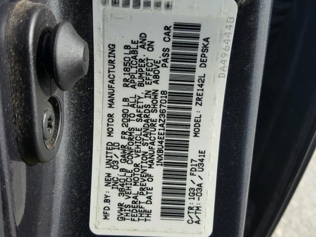 1NXBU4EE1AZ367018 - 2010 TOYOTA COROLLA BA GRAY photo 10