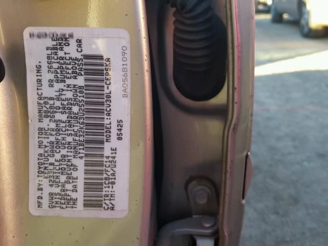 4T1BE32K63U255108 - 2003 TOYOTA CAMRY LE SILVER photo 10