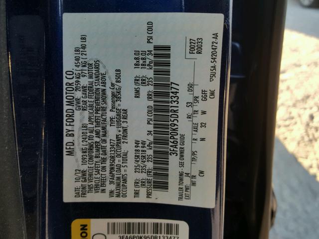 3FA6P0K95DR133477 - 2013 FORD FUSION TIT BLUE photo 10