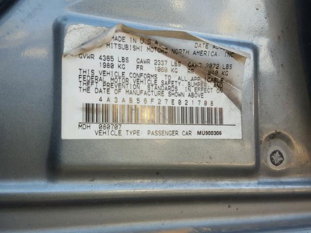 4A3AB56F27E021708 - 2007 MITSUBISHI GALANT ES GREEN photo 10