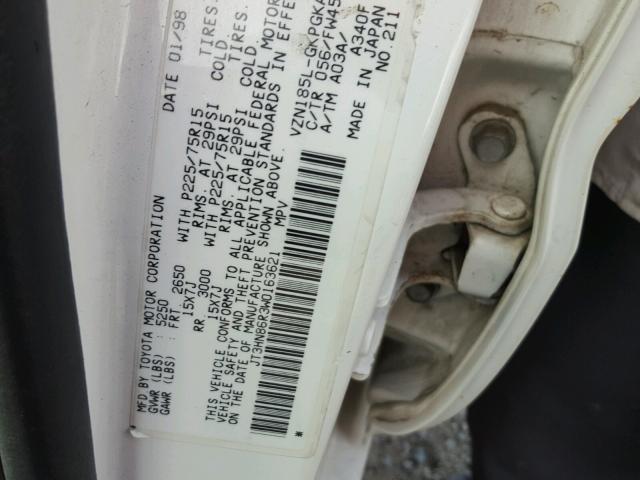 JT3HN86R3W0163621 - 1998 TOYOTA 4RUNNER SR WHITE photo 10