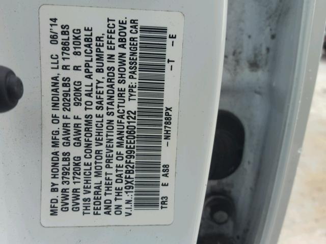 19XFB2F99EE060122 - 2014 HONDA CIVIC EXL 白色 照片 10