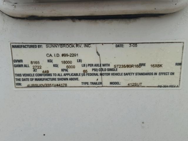 4UBSU0V3351V44178 - 2005 SUNN TITAN WHITE photo 10