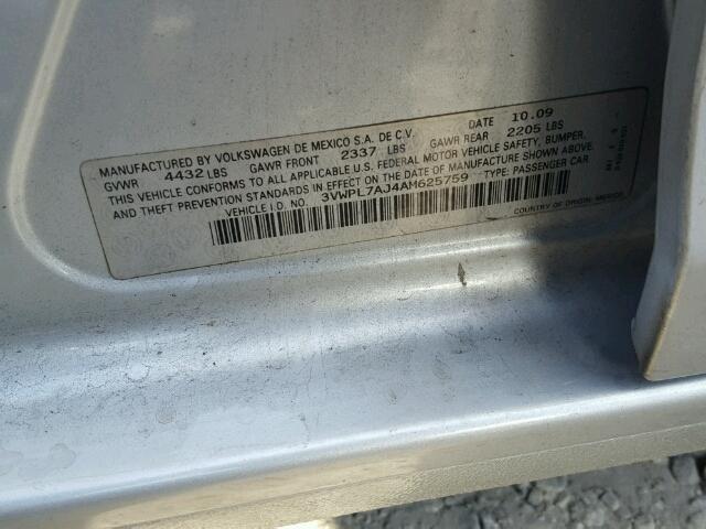 3VWPL7AJ4AM625759 - 2010 VOLKSWAGEN JETTA TDI SILVER photo 10