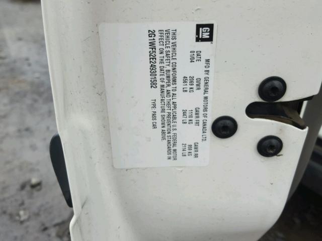 2G1WF52E249301582 - 2004 CHEVROLET IMPALA 白色 照片 10