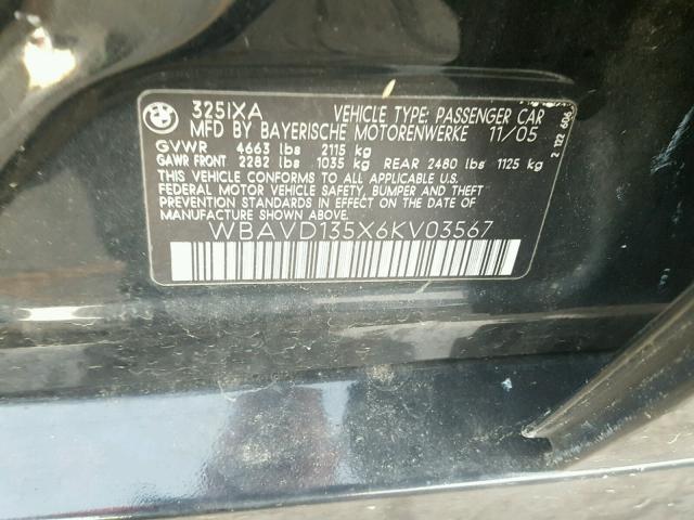 WBAVD135X6KV03567 - 2006 BMW 325 XI BLACK photo 10