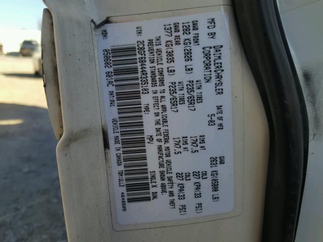 2C8GF68444R335103 - 2004 CHRYSLER PACIFICA WHITE photo 10