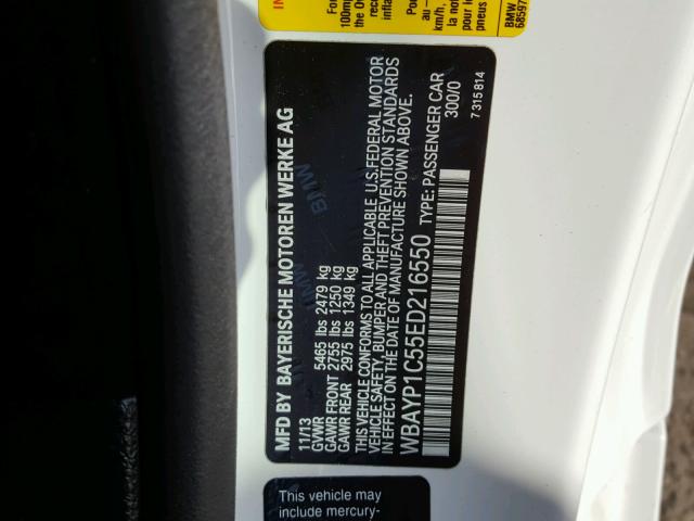 WBAYP1C55ED216550 - 2014 BMW 650 XI WHITE photo 10