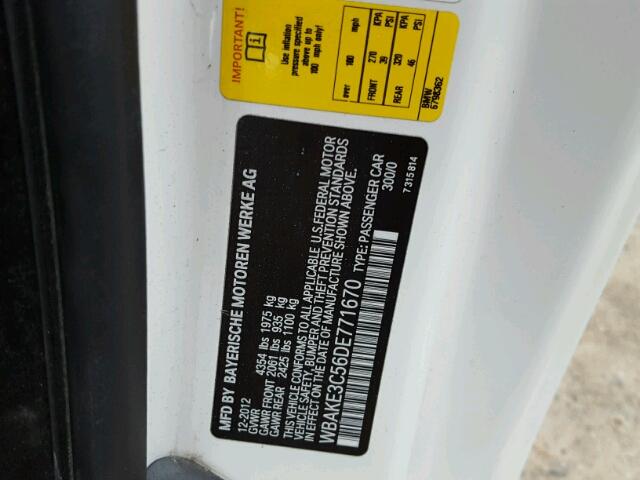 WBAKE3C56DE771670 - 2013 BMW 328 I WHITE photo 10