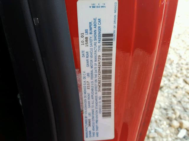 3VWCB21CX2M424729 - 2002 VOLKSWAGEN NEW BEETLE RED photo 10