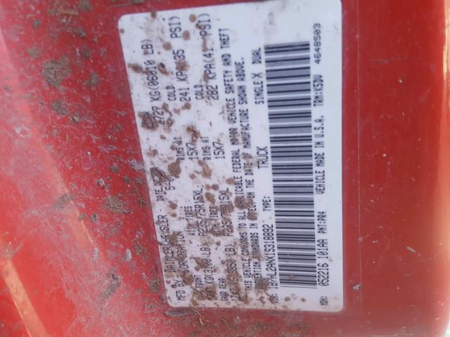 1B7HL2ANX1S318892 - 2001 DODGE DAKOTA QUA RED photo 10