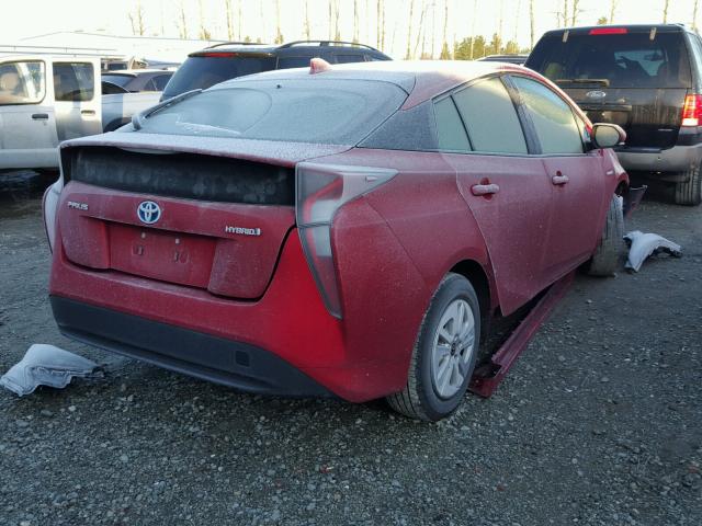 JTDKBRFU9G3528601 - 2016 TOYOTA PRIUS RED photo 4