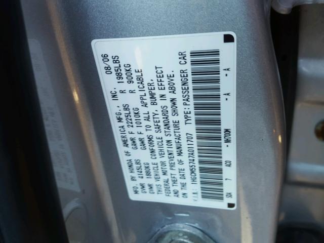 1HGCM55747A011707 - 2007 HONDA ACCORD EX SILVER photo 10