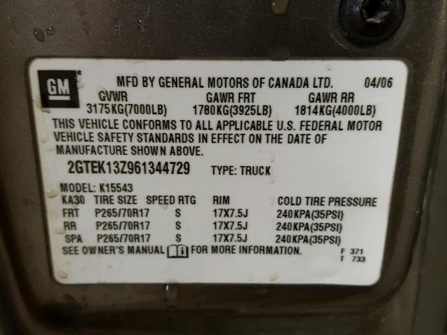 2GTEK13Z961344729 - 2006 GMC NEW SIERRA GRAY photo 10