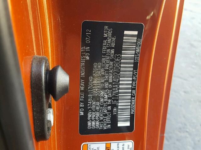 JF1ZNAA14D2708063 - 2013 TOYOTA SCION FR-S ნარინჯისფერი ფოტო 10