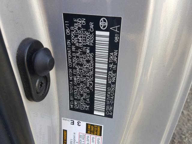 JTKJF5C78C3026995 - 2012 TOYOTA SCION TC 银色 照片 10