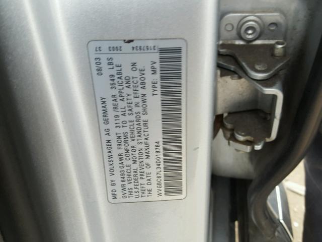 WVGBC67L34D018764 - 2004 VOLKSWAGEN TOUAREG 3. SILVER photo 10