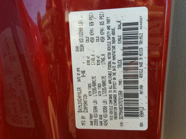 3D7MX48C47G721260 - 2007 DODGE RAM 3500 S RED photo 10