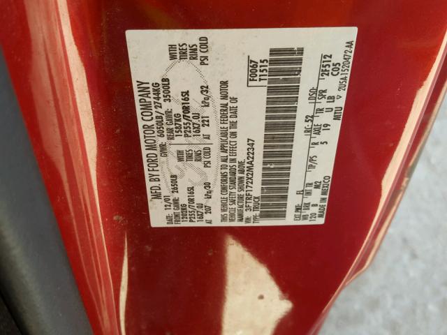 3FTRF172X2MA22347 - 2002 FORD F150 RED photo 10