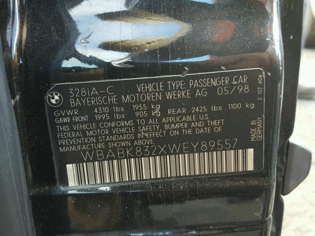 WBABK832XWEY89557 - 1998 BMW 328 IC AUT BLACK photo 10