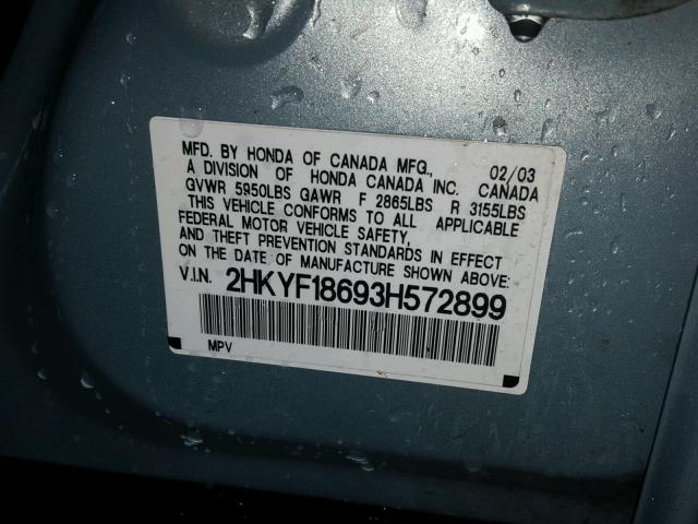 2HKYF18693H572899 - 2003 HONDA PILOT EXL GREEN photo 10