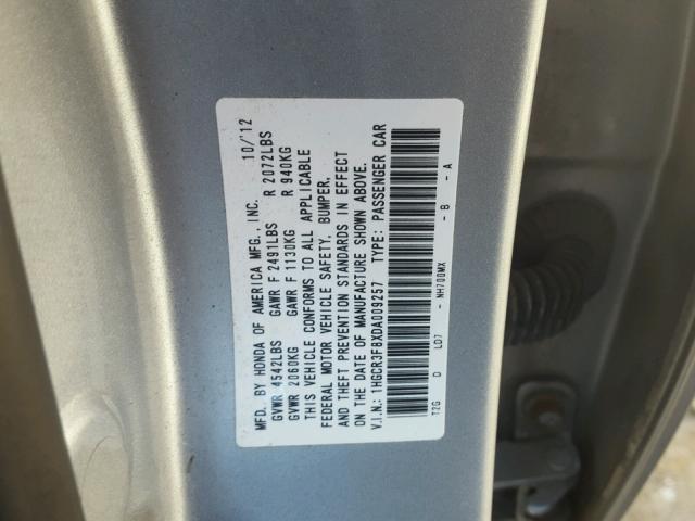 1HGCR3F8XDA009257 - 2013 HONDA ACCORD EXL SILVER photo 10