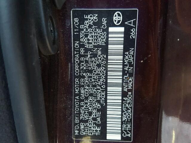 JTKDE167390297672 - 2009 TOYOTA SCION TC იასამნისფერი ფოტო 10