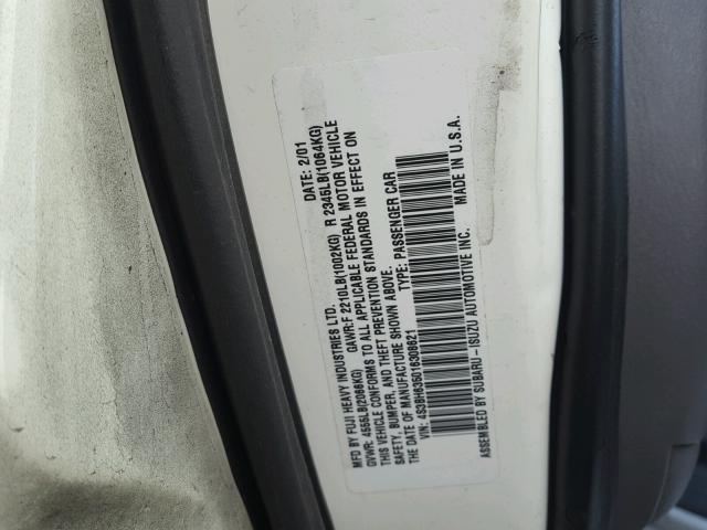 4S3BH635016308621 - 2001 SUBARU LEGACY L WHITE photo 10